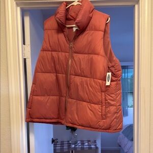 Old Navy Pink Puffer Jacket Quilted Stand-Up Collar